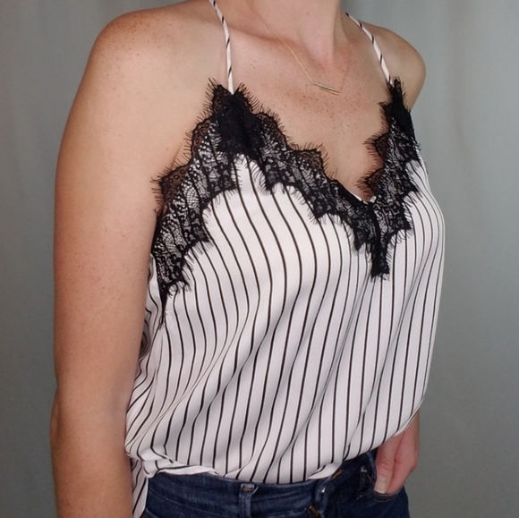 Stripes and Lace Spaghetti Strap Racerback Camisole - Picture 3 of 6
